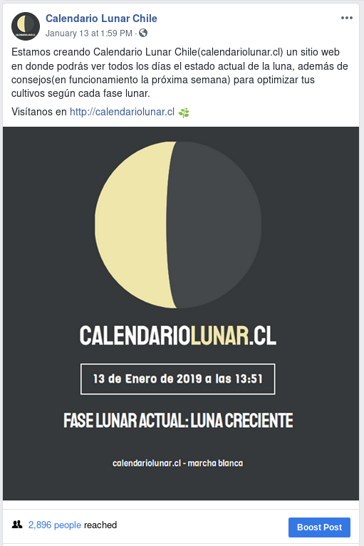 primera publicación de la página de facebook
